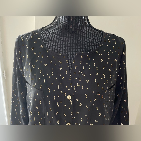 Attention Black & Gold Blouse Size Large - Picture 2 of 11